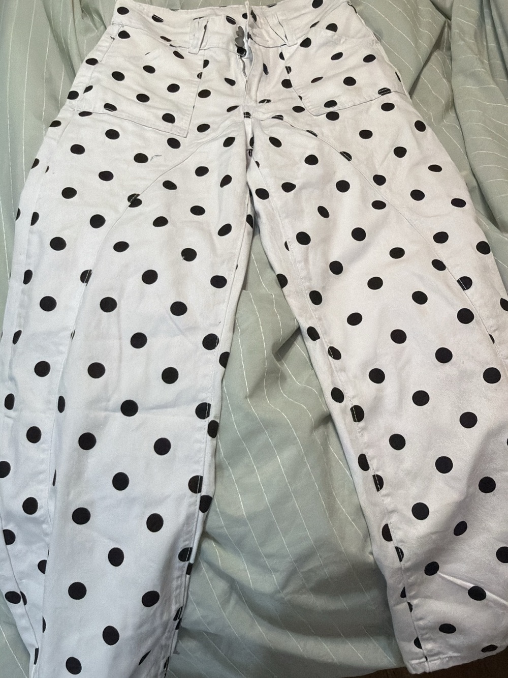 White Polka Dot Pants - Black Dot Design